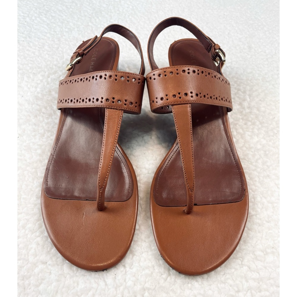 COLE HAAN • Brown Elsie Thong Wedge Sandals, 9 - Picture 3 of 16